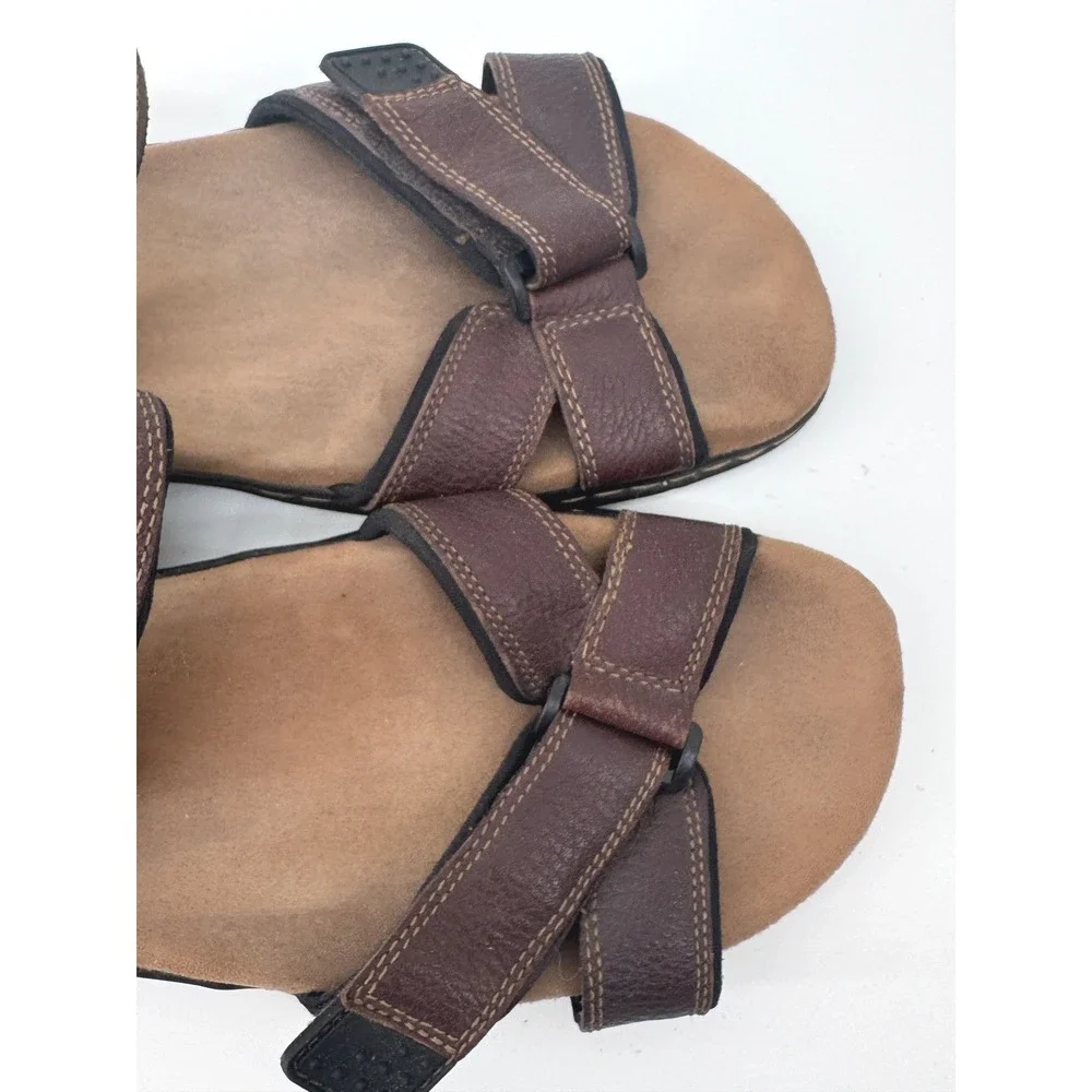 Dr Scholls Leather Sandals Mens 12 Brown Comfort Walking Strappy Shoes